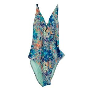 Born Primitive Womens Tropical Abstract Strappy Lace Up One Piece Swimsuit Large